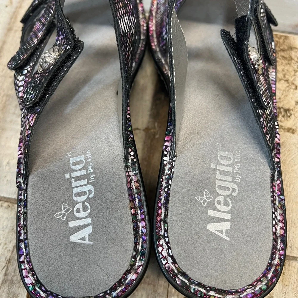 Alegria Multicolor Leather Snake‎ Print Loti Funtastic Wedge Sandals 41 NWOT